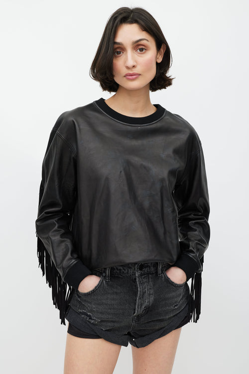 Alexander Wang Black Leather Fringe Sweatshirt