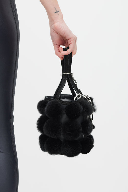 Alexander Wang Black Leather 
Fur Roxy Bucket Bag