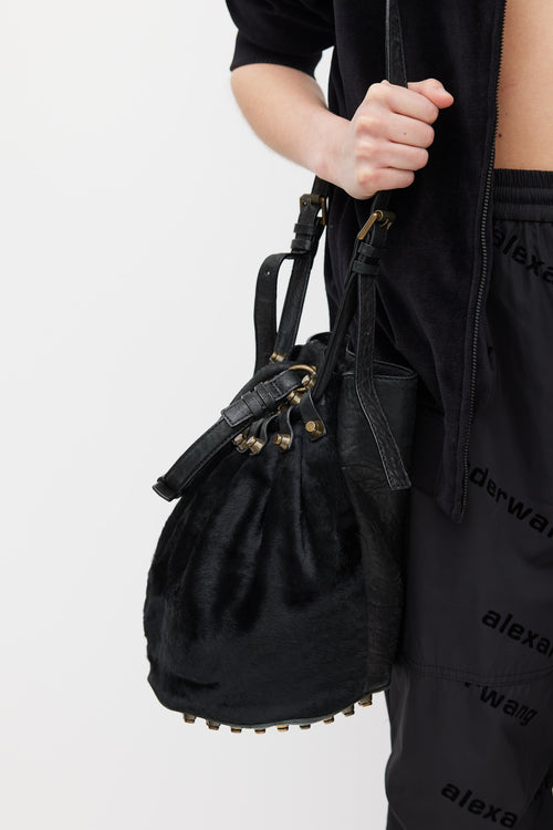 Alexander Wang Black Leather 
Hair Diego Bucket Bag