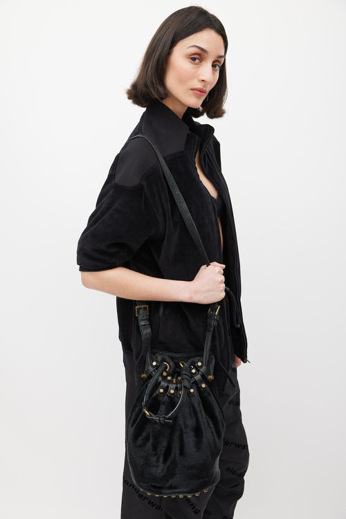 Alexander Wang Black Leather 
Hair Diego Bucket Bag