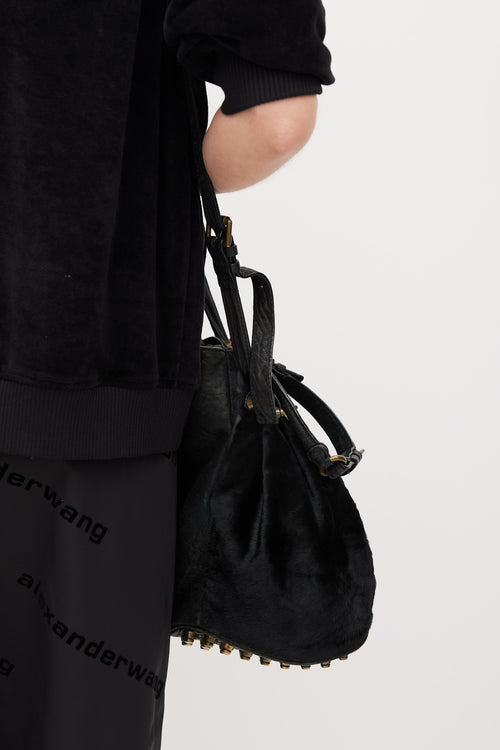 Alexander Wang Black Leather 
Hair Diego Bucket Bag