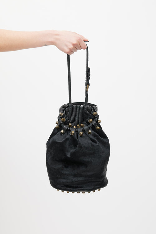 Alexander Wang Black Leather 
Hair Diego Bucket Bag