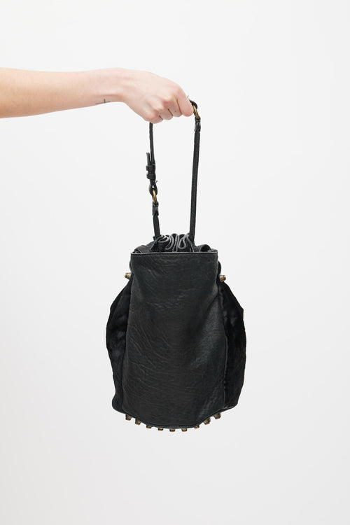 Alexander Wang Black Leather 
Hair Diego Bucket Bag