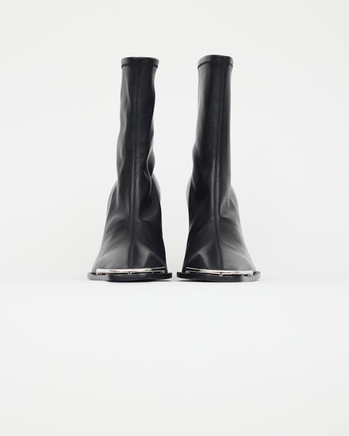 Alexander Wang Black Leather Silver Toe Boot