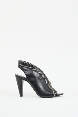 Alexander Wang Black 
Silver Leather Zippered Heels