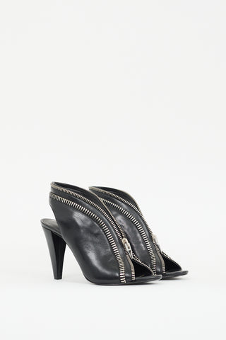 Alexander Wang Black 
Silver Leather Zippered Heels