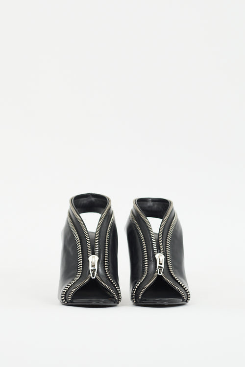 Alexander Wang Black 
Silver Leather Zippered Heels