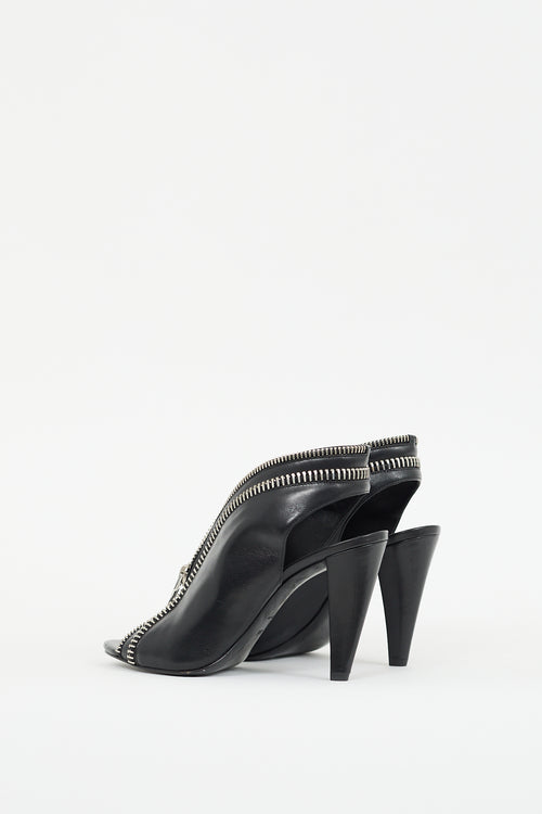 Alexander Wang Black 
Silver Leather Zippered Heels