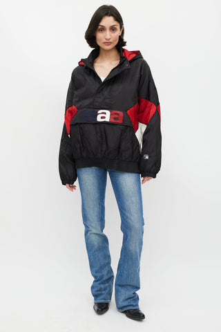 Alexander Wang Black 
Red Hooded Pullover Jacket