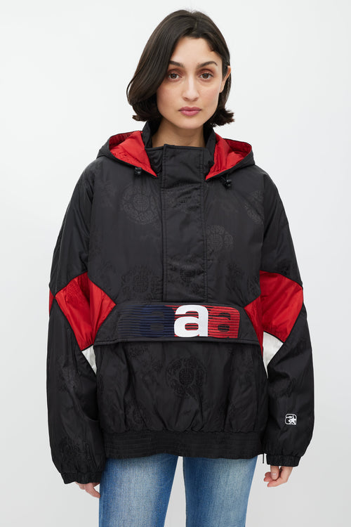 Alexander Wang Black 
Red Hooded Pullover Jacket