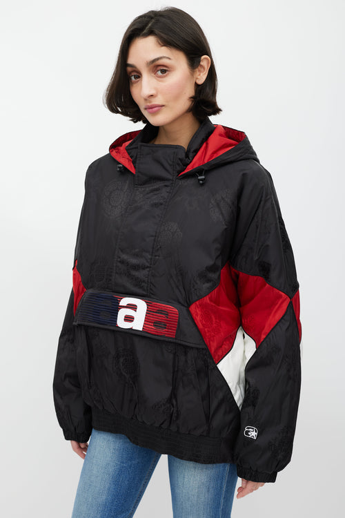 Alexander Wang Black 
Red Hooded Pullover Jacket