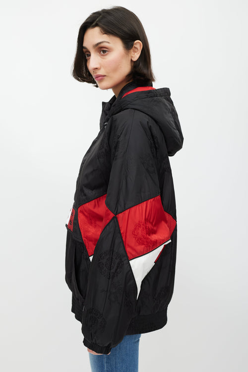 Alexander Wang Black 
Red Hooded Pullover Jacket