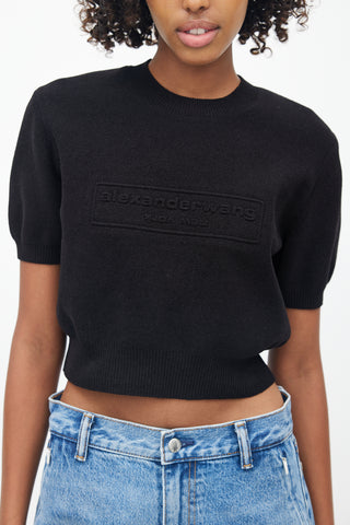 Alexander Wang Black Ribbed Logo Top