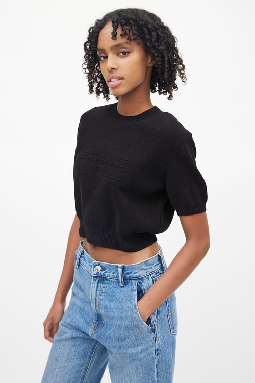 Alexander Wang Black Ribbed Logo Top