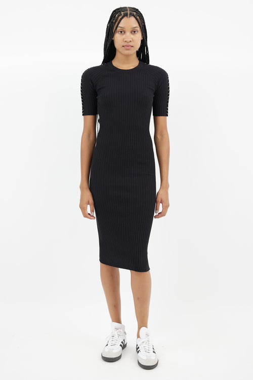 Alexander Wang Black 
Silver Ring Ribbed  Dress