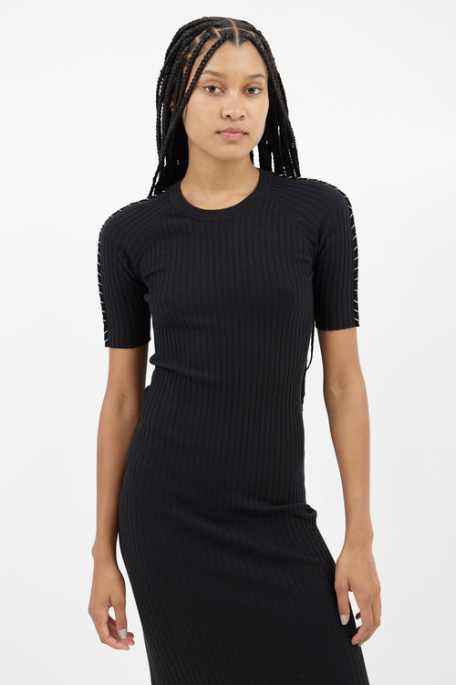 Alexander Wang Black 
Silver Ring Ribbed  Dress