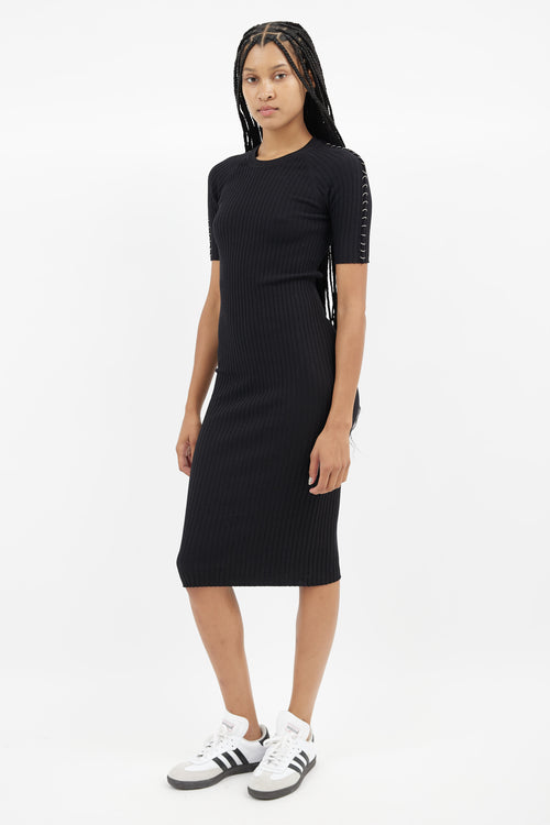 Alexander Wang Black 
Silver Ring Ribbed  Dress