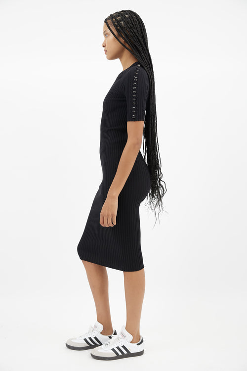 Alexander Wang Black 
Silver Ring Ribbed  Dress