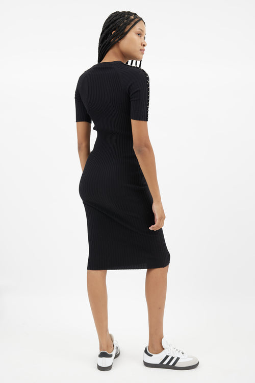 Alexander Wang Black 
Silver Ring Ribbed  Dress