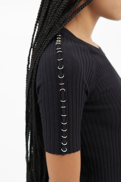 Alexander Wang Black 
Silver Ring Ribbed  Dress