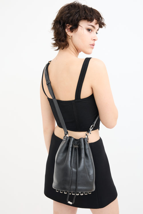 Alexander Wang Black Leather Studded Bucket Bag