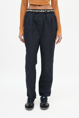 Alexander Wang Black 
White Straight Leg Logo Trouser