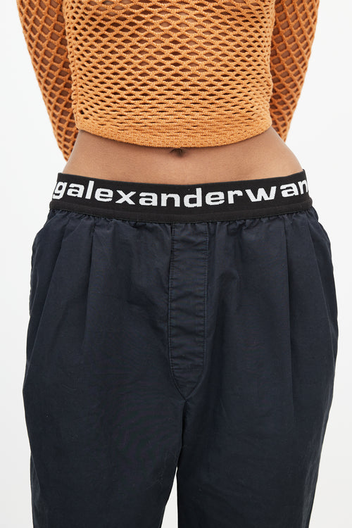 Alexander Wang Black 
White Straight Leg Logo Trouser