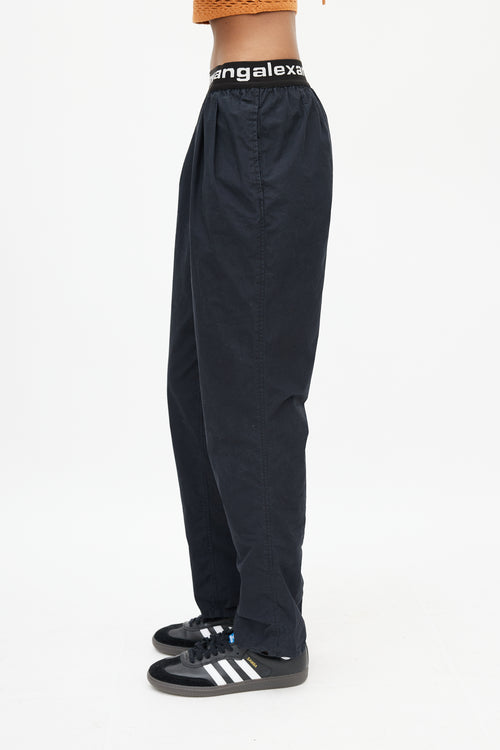 Alexander Wang Black 
White Straight Leg Logo Trouser