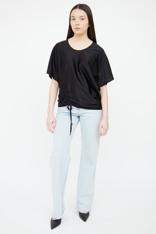 T by Alexander Wang Black Ruched Satin Top