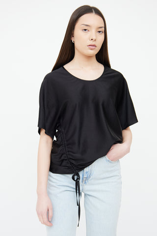 T by Alexander Wang Black Ruched Satin Top