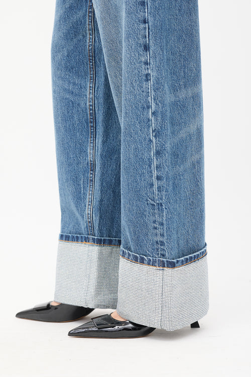 Alexander Wang Medium Wash Crystal Cuff Jeans