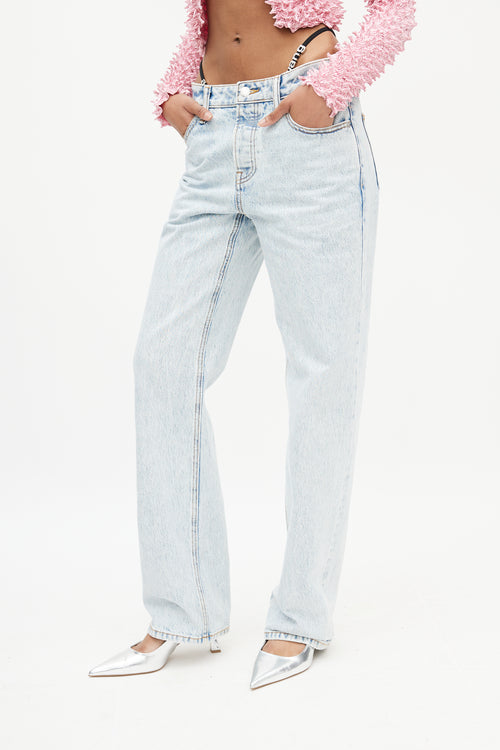 Alexander Wang Blue Straight Leg Logo Strap Jeans