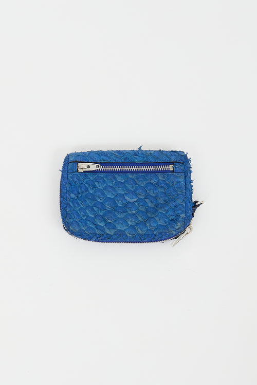 Alexander Wang Blue Textured Leather Zip Wristlet Pouch