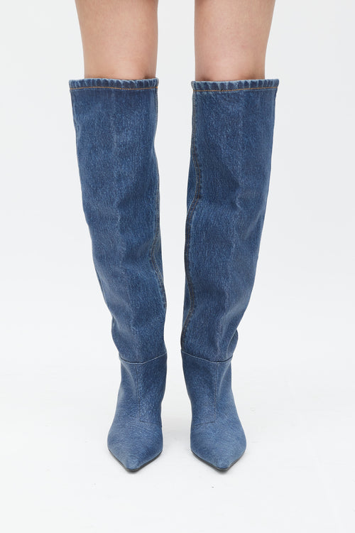 Alexander Wang Blue Coated Denim Viola Knee High Boot