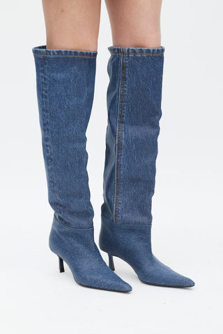 Alexander Wang Blue Coated Denim Viola Knee High Boot