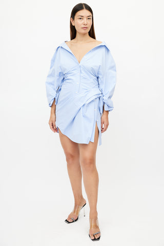 Alexander Wang Blue Poplin Gathered Shirt Dress