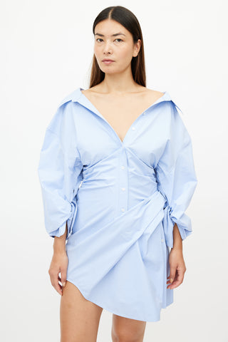 Alexander Wang Blue Poplin Gathered Shirt Dress