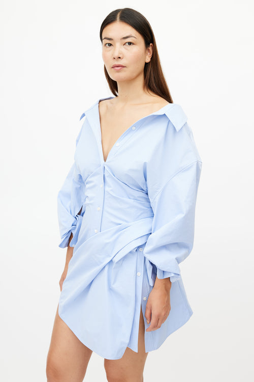 Alexander Wang Blue Poplin Gathered Shirt Dress