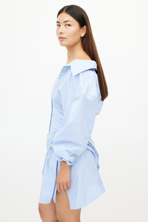 Alexander Wang Blue Poplin Gathered Shirt Dress