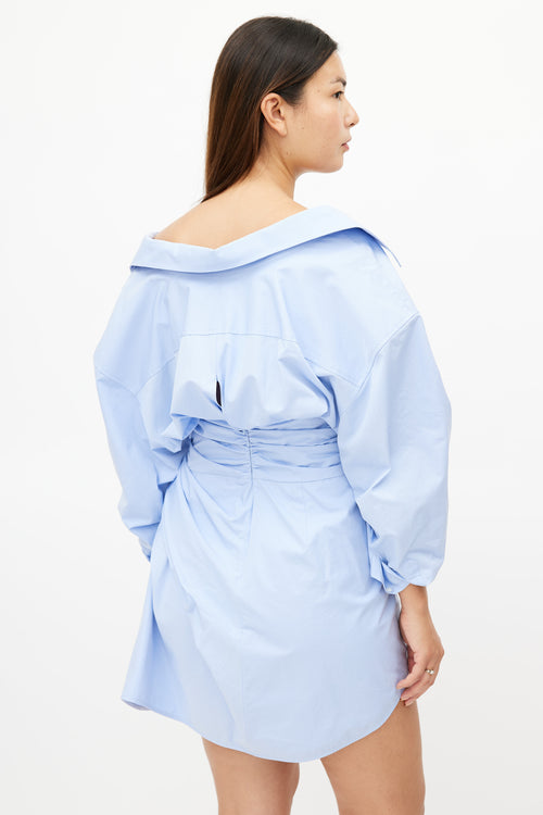 Alexander Wang Blue Poplin Gathered Shirt Dress