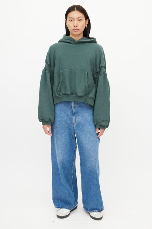 Alexander Wang Dark Green Oversized Cropped Hoodie