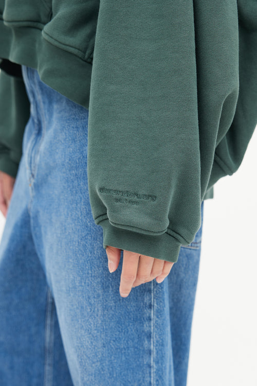 Alexander Wang Dark Green Oversized Cropped Hoodie