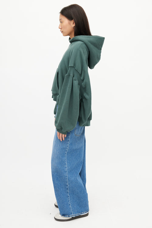 Alexander Wang Dark Green Oversized Cropped Hoodie