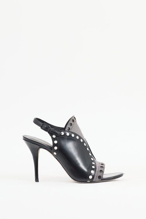 Alexander Wang Black 
White Leather Natalya Perforated Heel