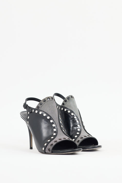 Alexander Wang Black 
White Leather Natalya Perforated Heel