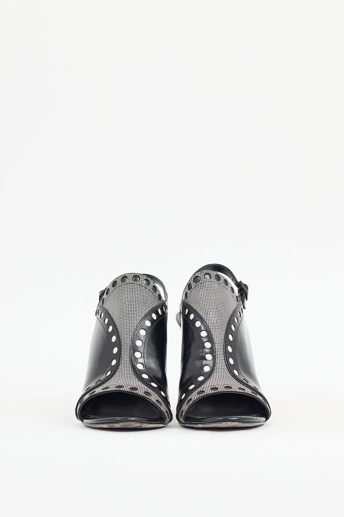 Alexander Wang Black 
White Leather Natalya Perforated Heel