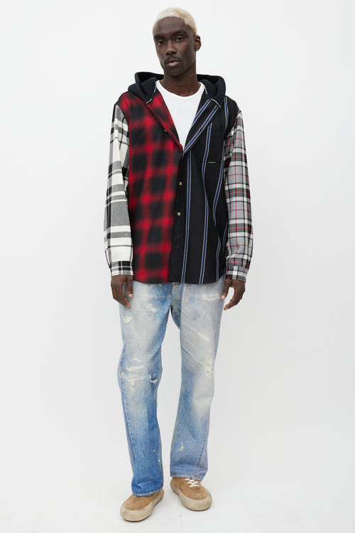 Alexander Wang Grey 
Multicolour Wool Plaid Hooded Shirt