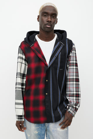 Alexander Wang Grey 
Multicolour Wool Plaid Hooded Shirt