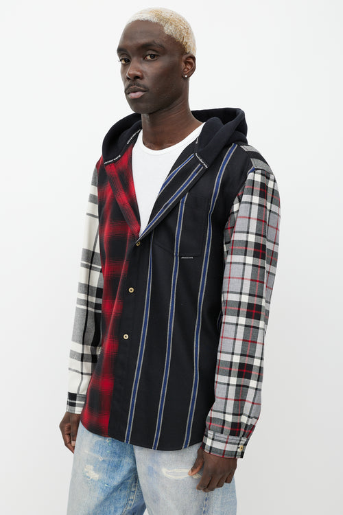 Alexander Wang Grey 
Multicolour Wool Plaid Hooded Shirt