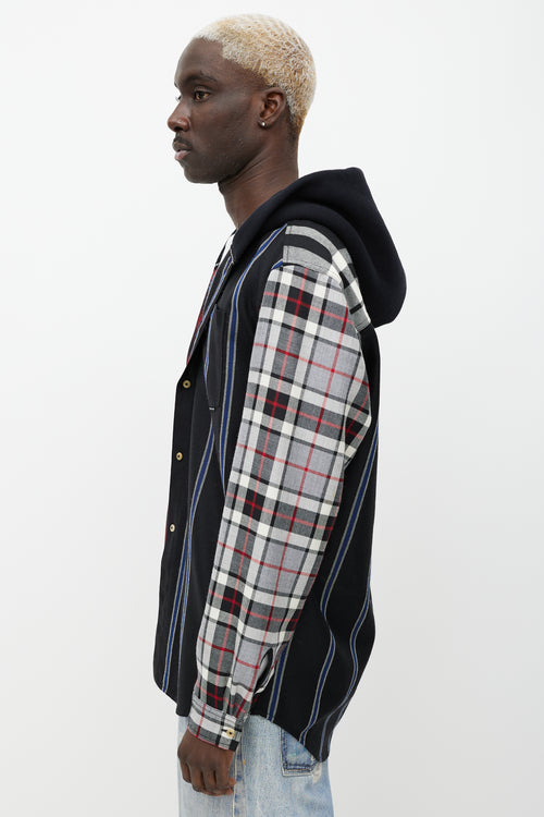 Alexander Wang Grey 
Multicolour Wool Plaid Hooded Shirt